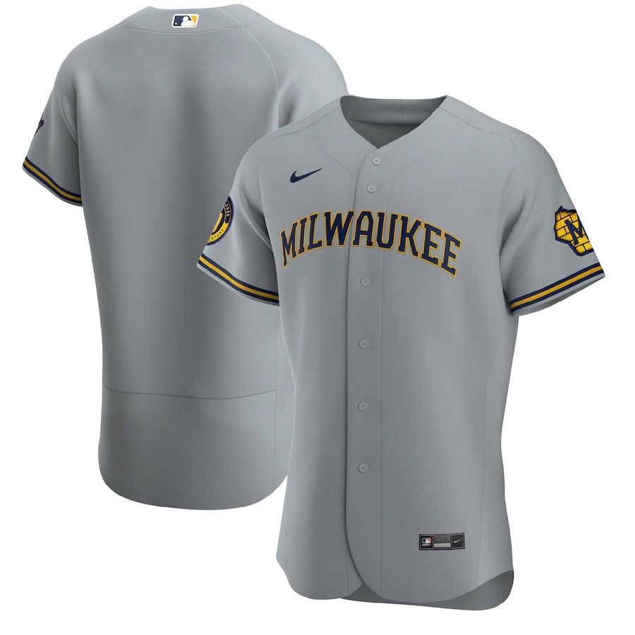 Mens Milwaukee Brewers Nike Gray Road Authentic Team MLB Jerseys->milwaukee brewers->MLB Jersey